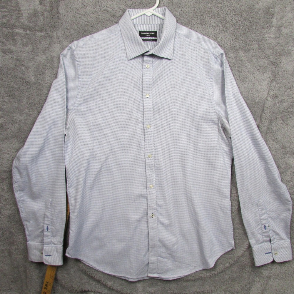 Country Road Shirt Mens XL Blue Check Slim Fit Dress Button Front Long Sleeve